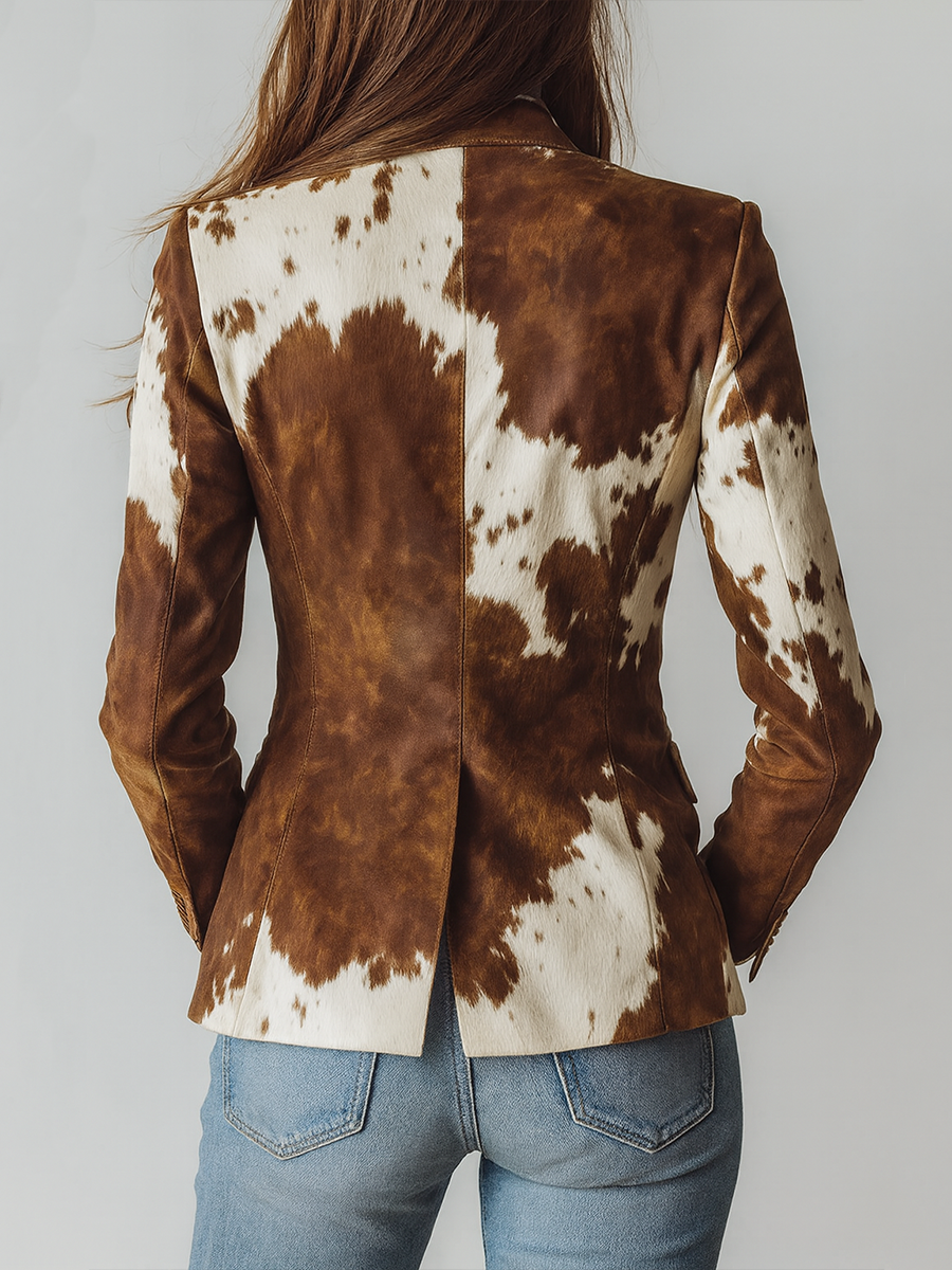 Blazer Eco Friendly con Stampa Vintage di Mucca per Donne