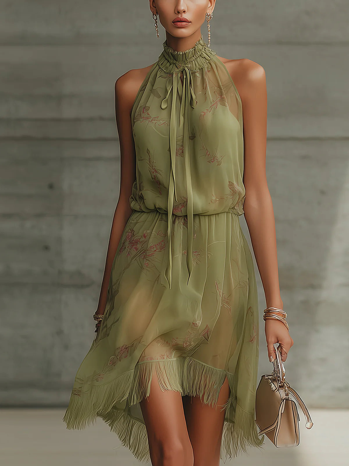 Sylvie | Mini Abito in Mussola Floreale Verde, Vita Alta