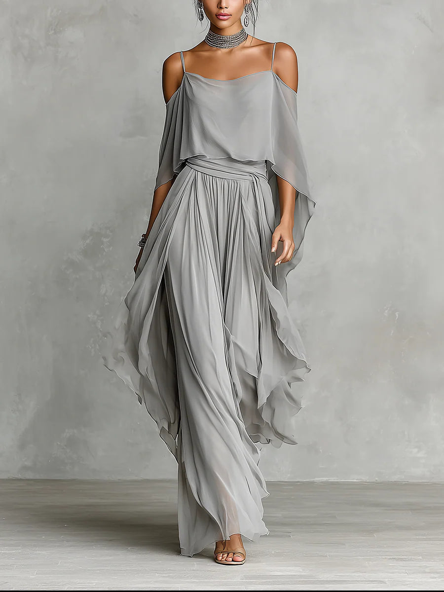 Set in Chiffon Grigio: Canotta e Pantaloni — Lucia Toscana (1)