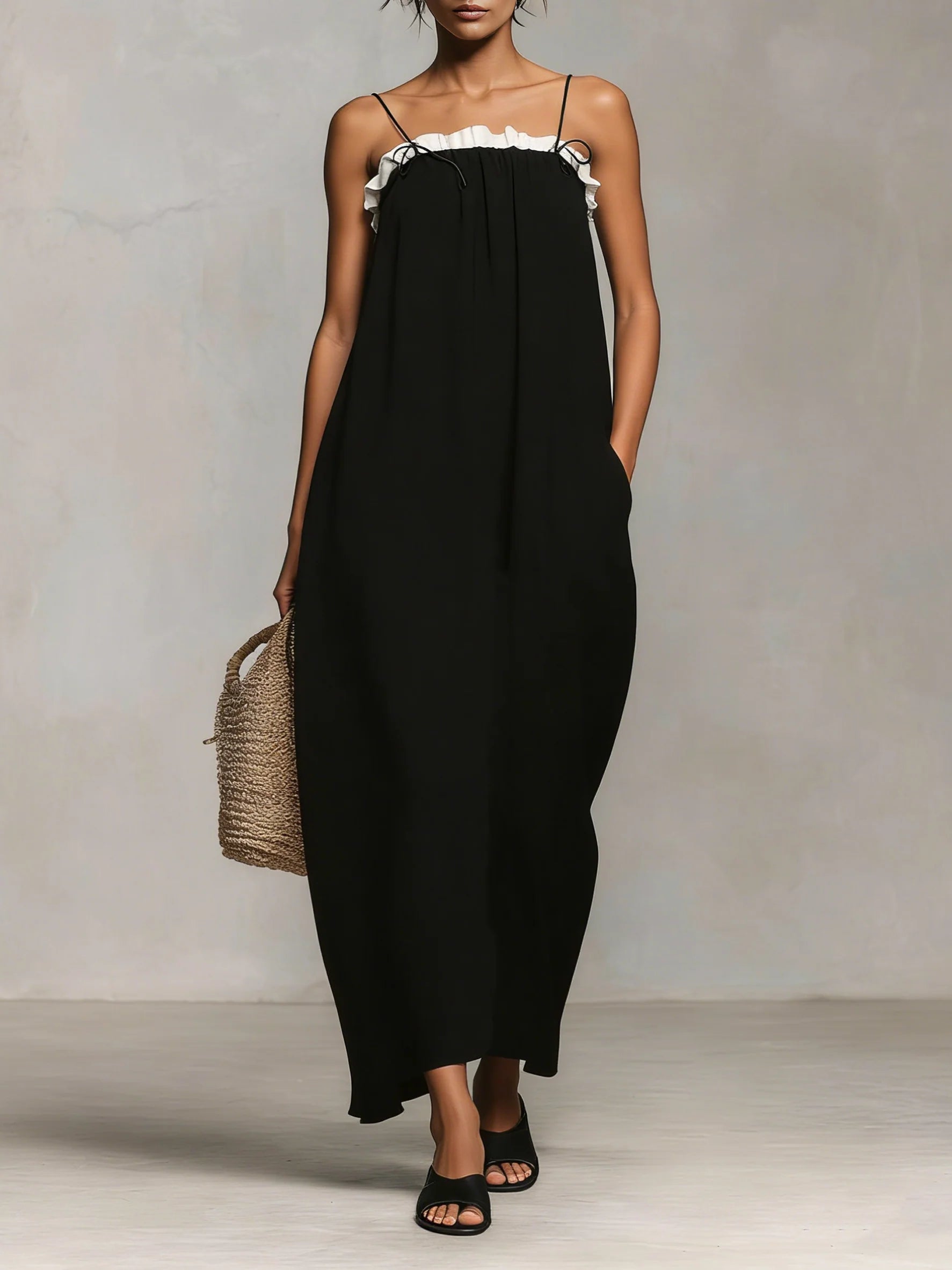 Mirelleâ„¢ | Abito Maxi con Blocchi di Colore e Spalline Sottile