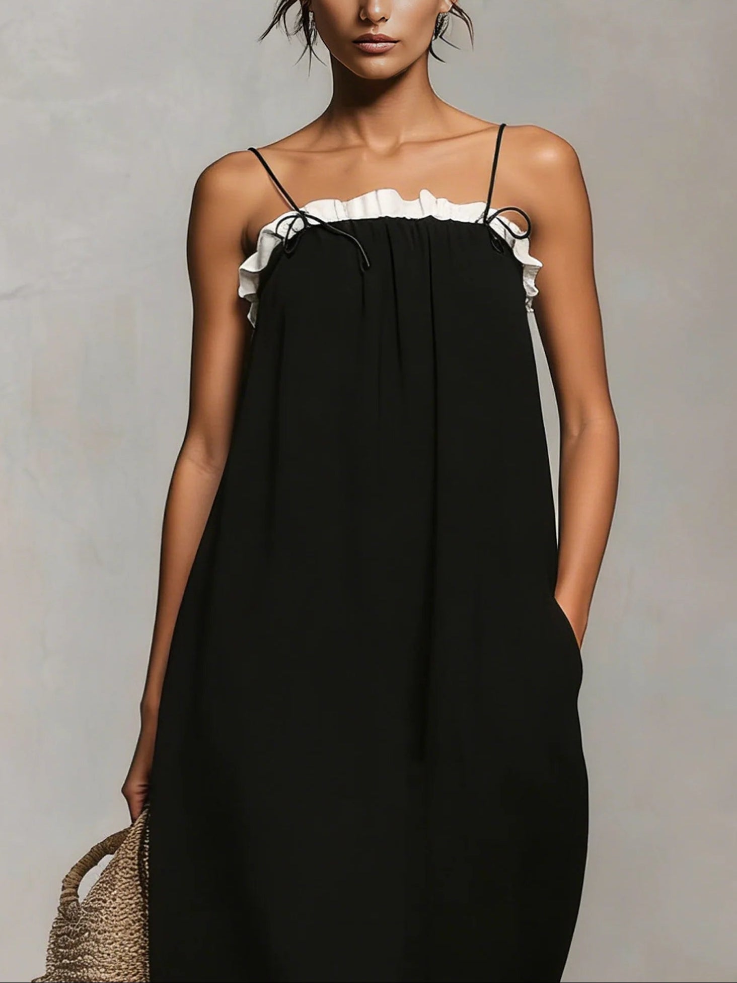 Mirelleâ„¢ | Abito Maxi con Blocchi di Colore e Spalline Sottile