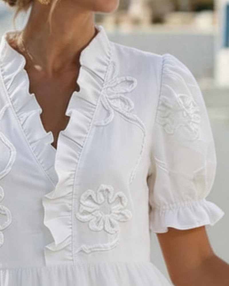 Elisa | Abito Midi con Balze e Bottoni – Lucia Toscana