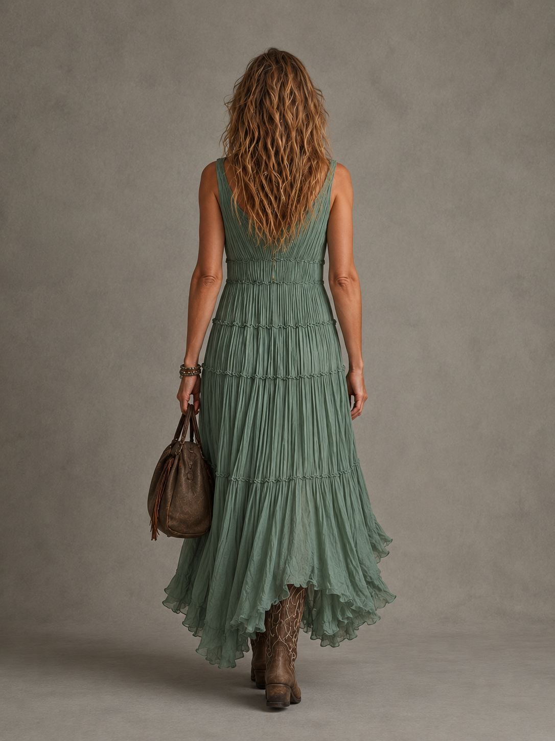 Ava | Abito Maxi con Scollatura a V Arricciata per Donne