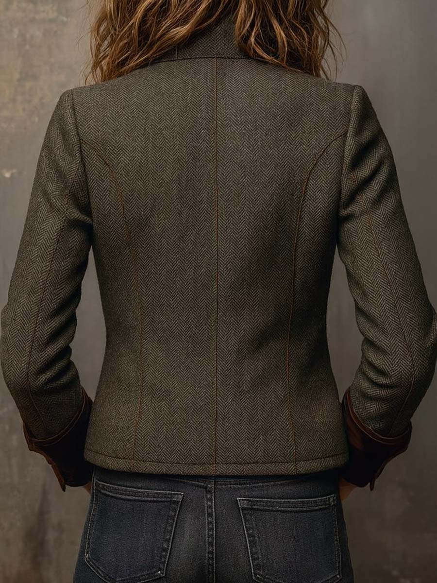 Blazer Vintage Femminile a Coste con Rifiniture a Contrasto