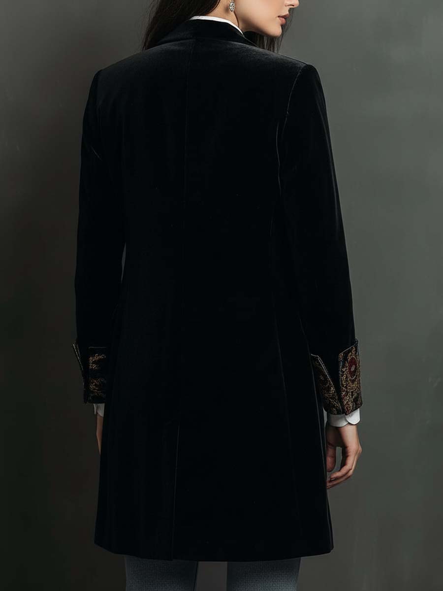 Blazer Slim Fit Nero con Stampa Barocca per Donna