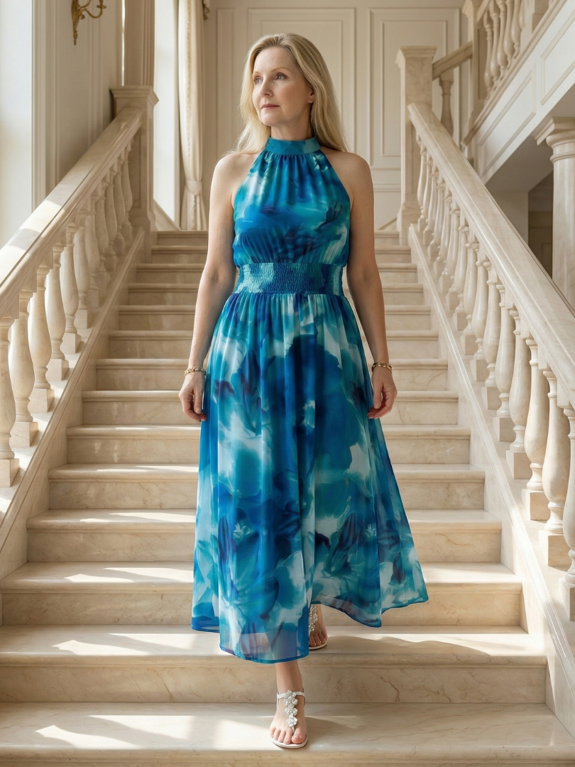Sylin | Abito Midi con Scollo All'Americana Arricciato
