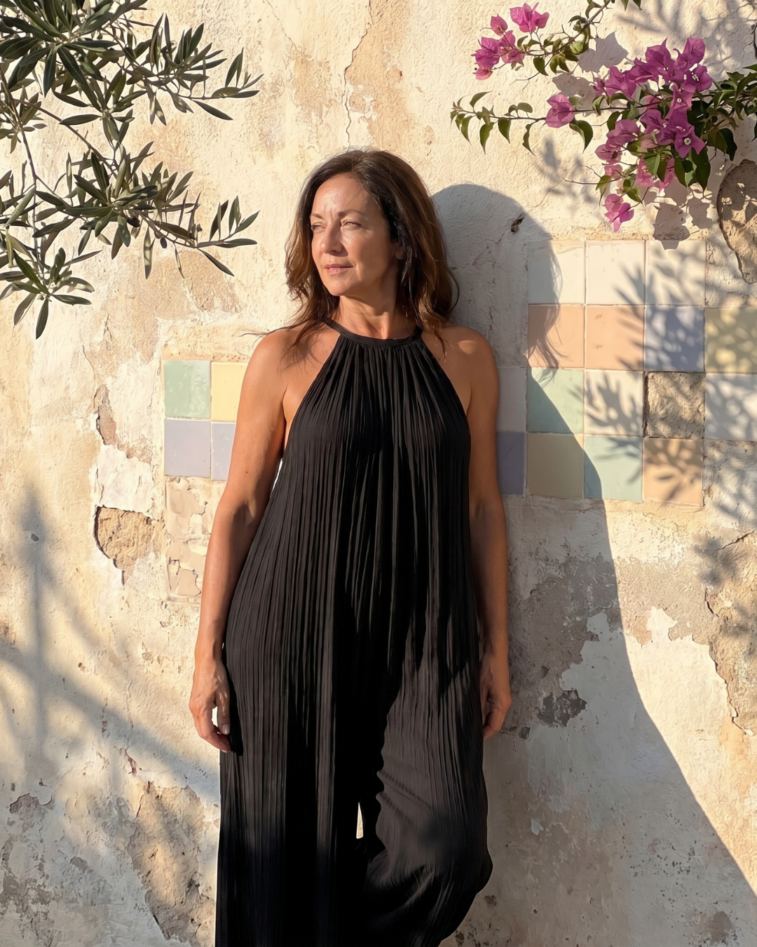 Sylvara | Tuta Relaxed con Scollo Halter Plissettato e Gamba Larga