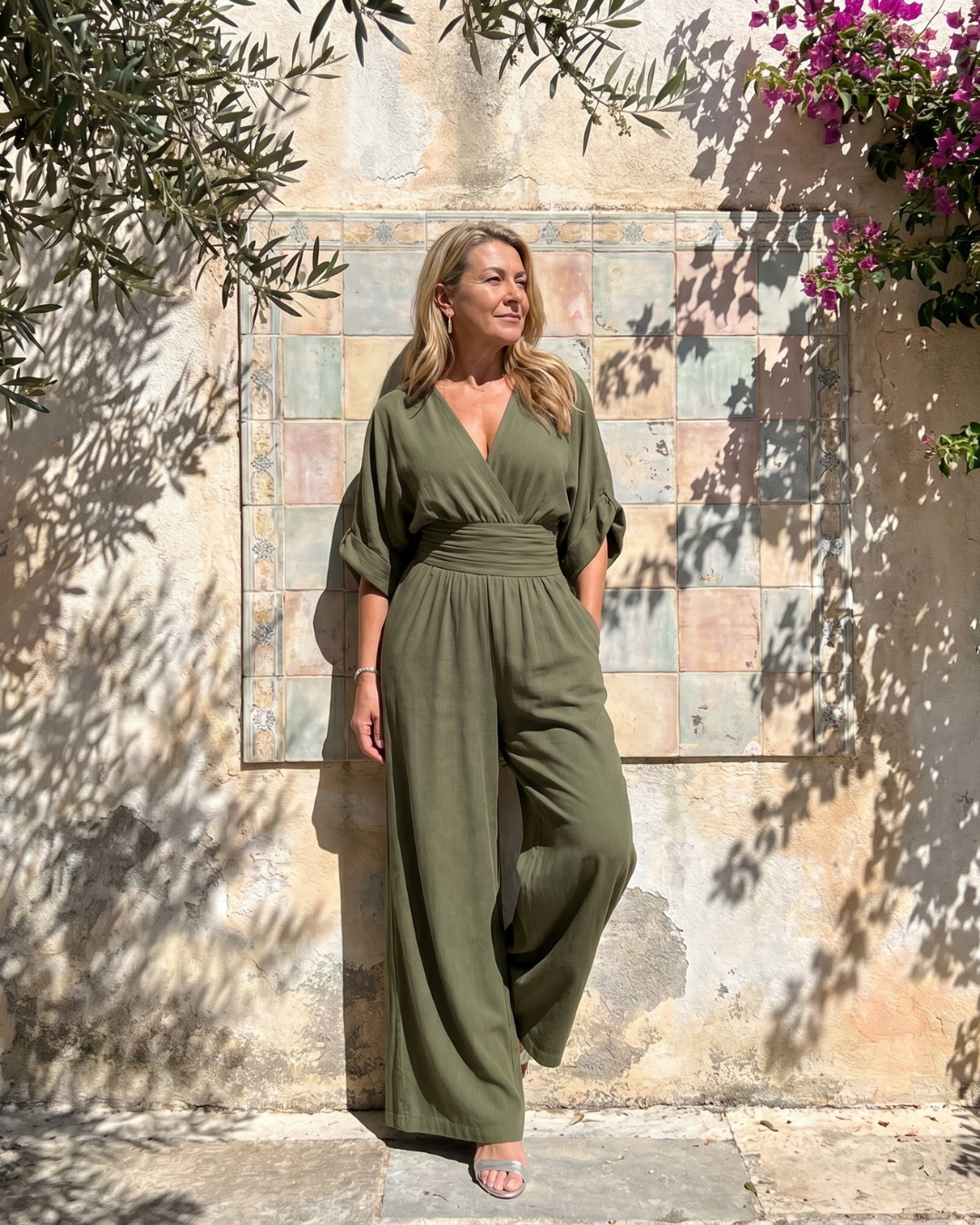 Emene | Tuta Relaxed con Scollo a V Drappeggiato e Gamba Larga
