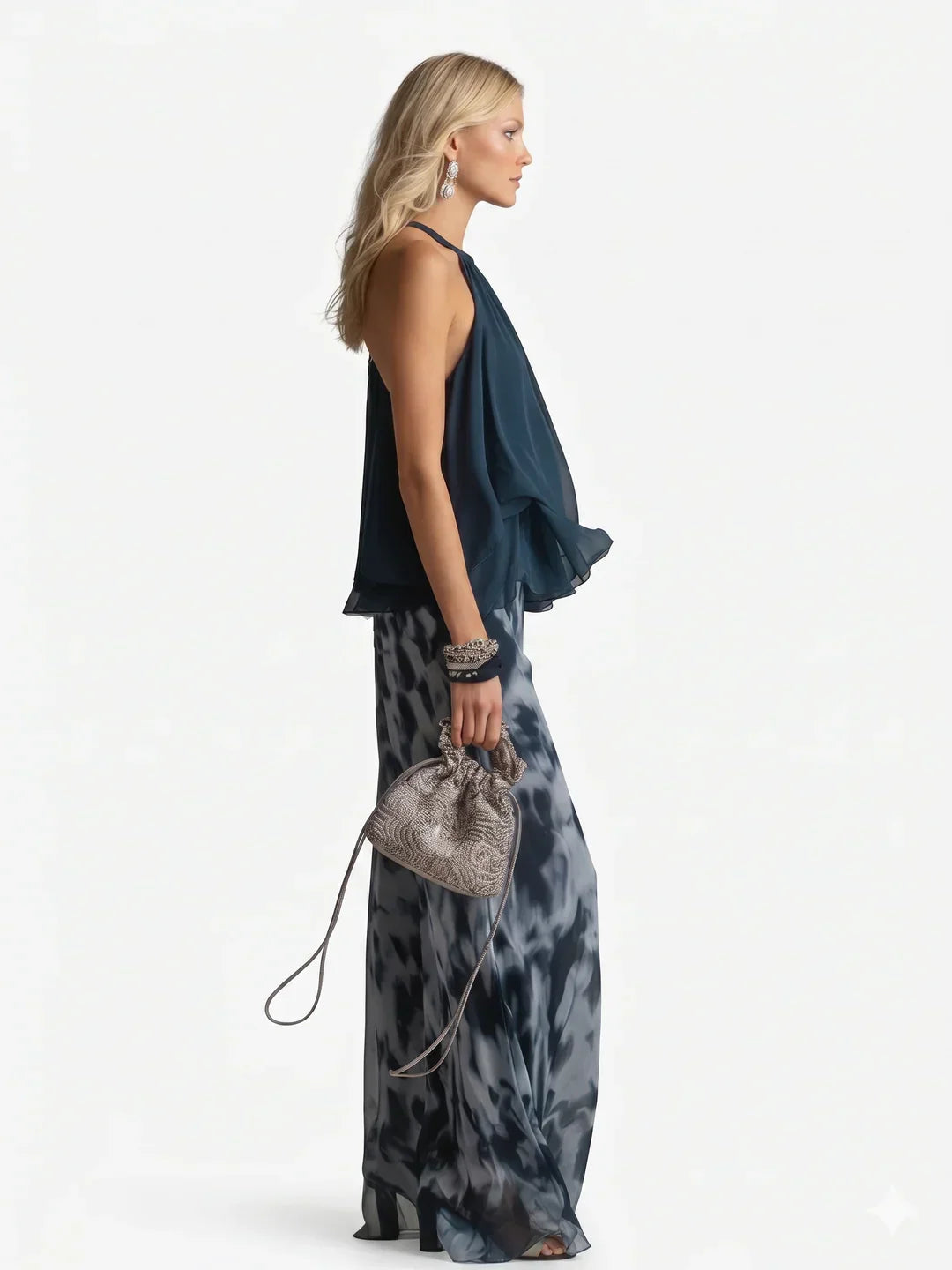 Set elegante in chiffon a due pezzi