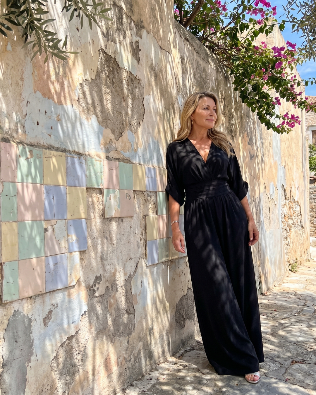 Emene | Tuta Relaxed con Scollo a V Drappeggiato e Gamba Larga