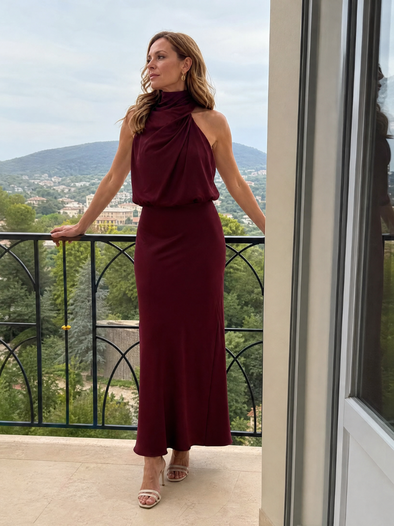 Nopal™ Abito Midi Senza Maniche con Collo Drappeggiato