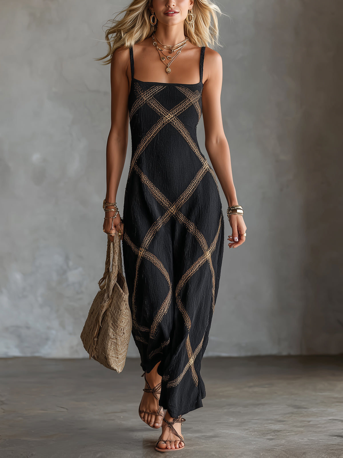 Vittoria β Black Camel Geometric Dress