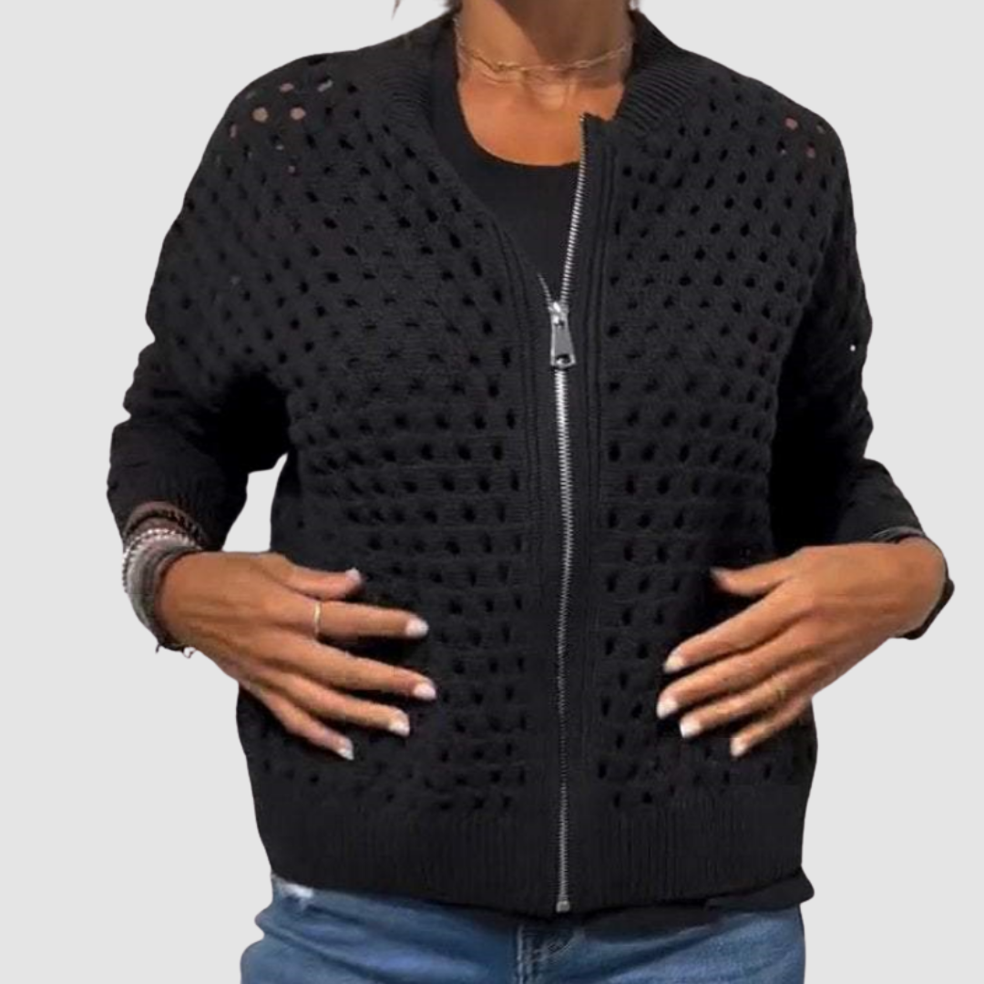 Delia | Cardigan Traforato con Zip – Lucia Toscana