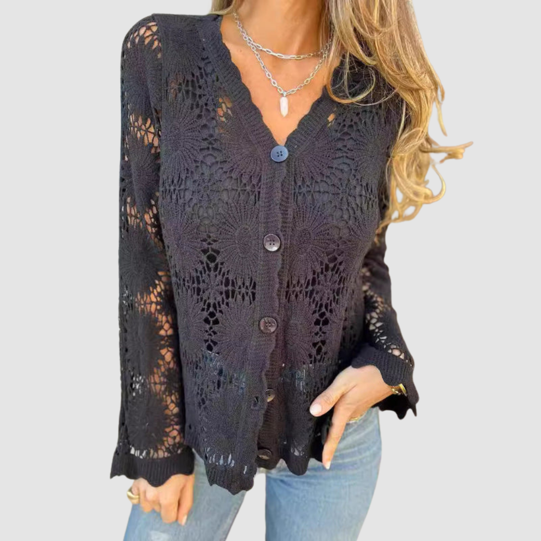 Laura | Cardigan Traforato con Bottoni – Lucia Toscana