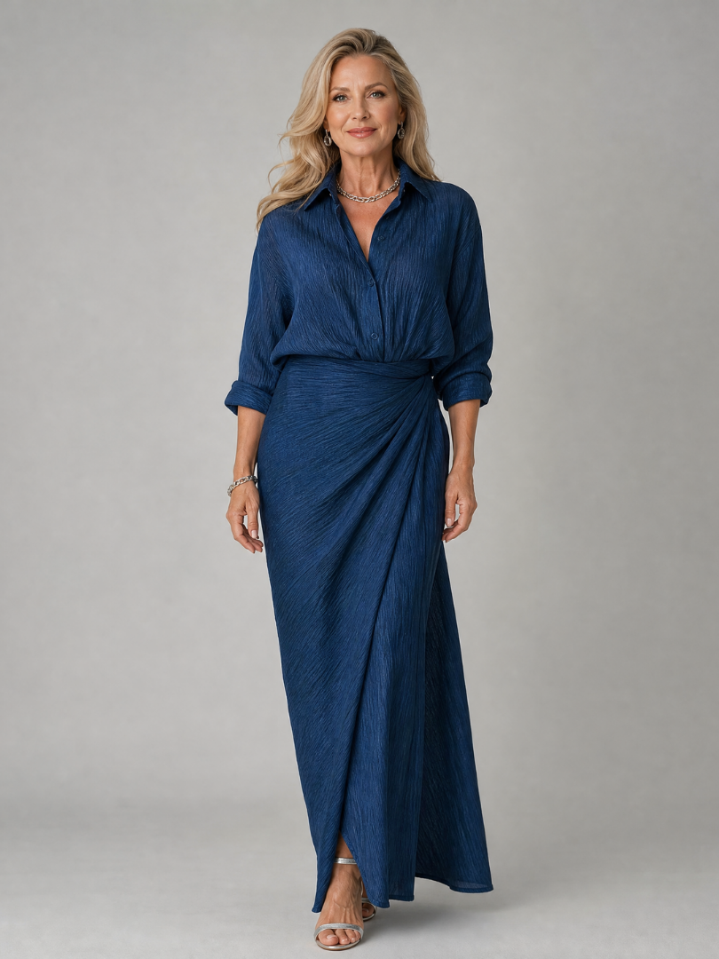 Mirque™ Abito Maxi a Maniche Lunghe con Scollo Incrociato
