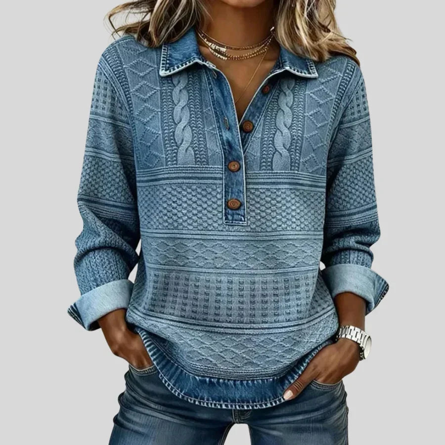 Azalea - Maglione Collo a Camicia in Maglia Intrecciata Vintage