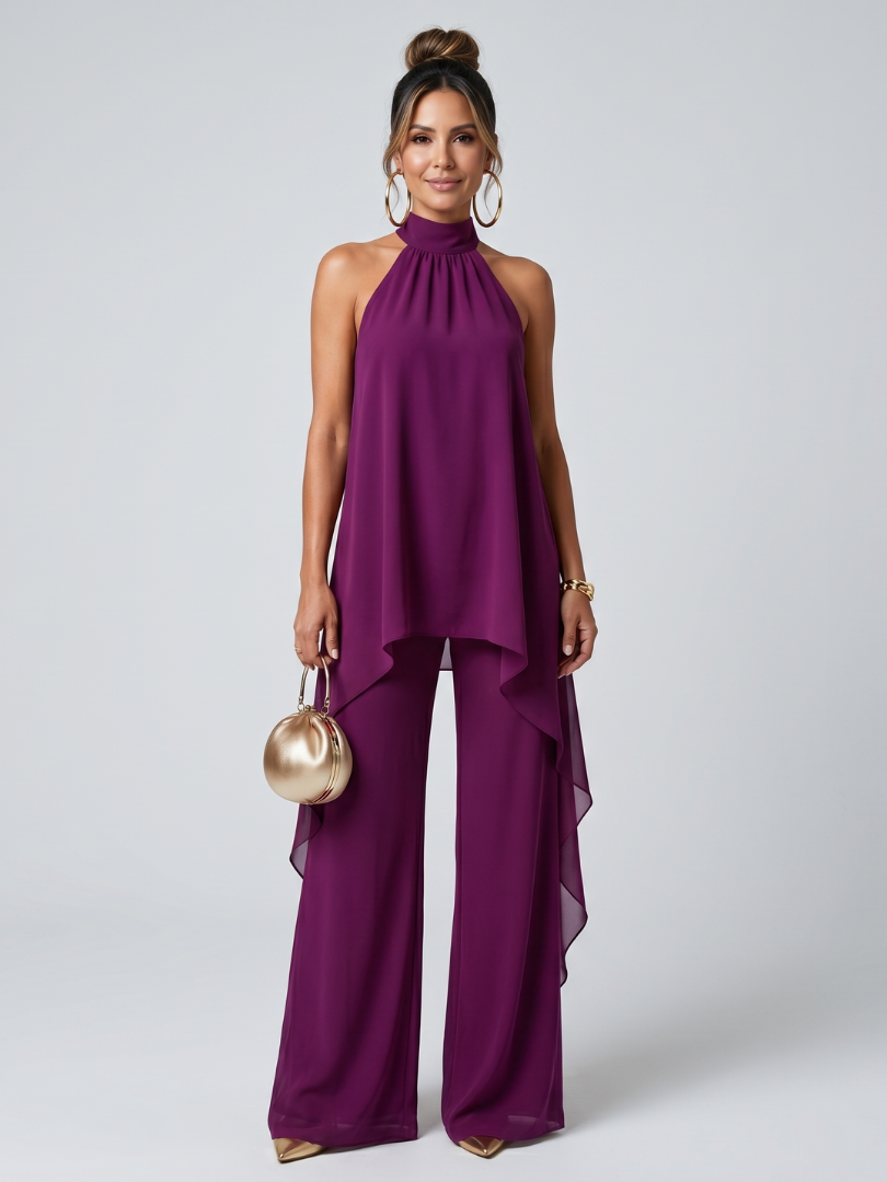 Zareen | Top Tunica Asimmetrica con Pantaloni a Gamba Larga
