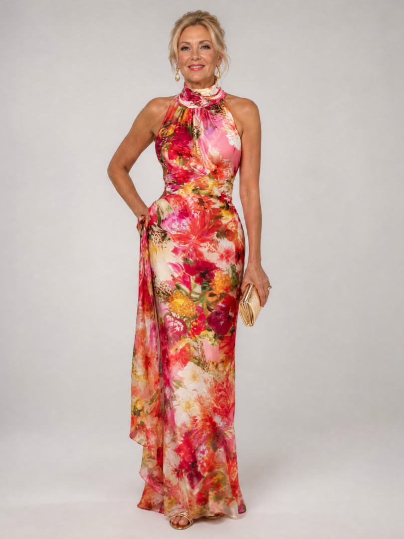 Elisabetta™ Abito Maxi con Stampa Floreale e Collo All'Americana