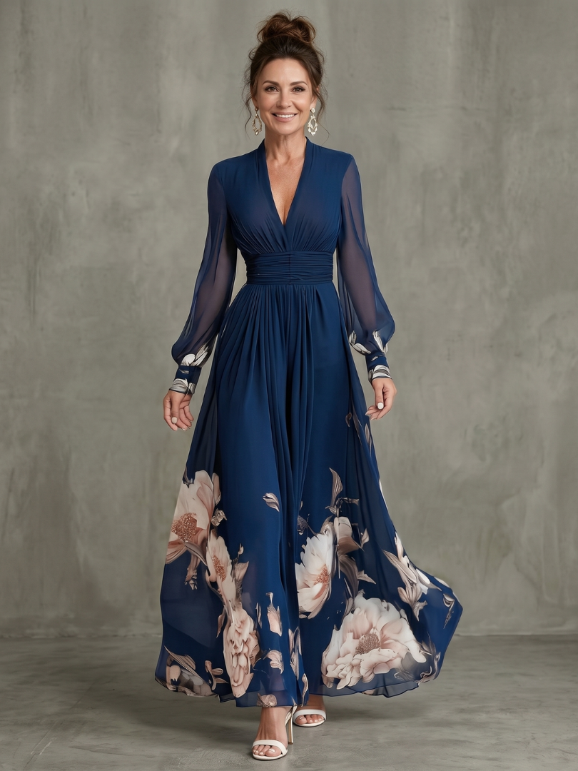 Ziva | Abito Maxi con Maniche Plissettate Trasparenti