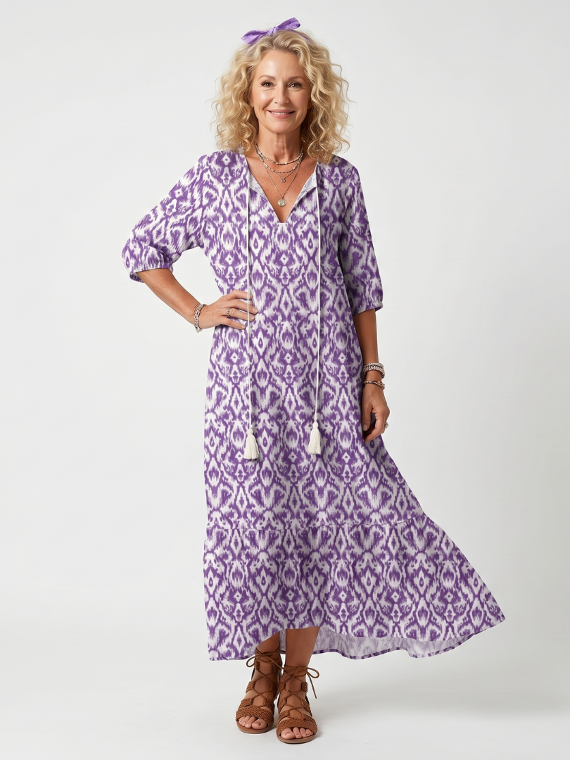 Penelope | Abito Midi Stampato con Frange