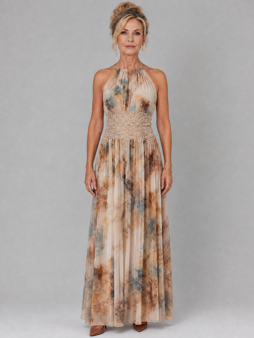 Elavenue | Abito Maxi con Scollo All'Americana e Vita in Pizzo