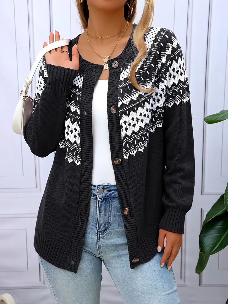 Cardigan in acrilico per donne con motivo geometrico
