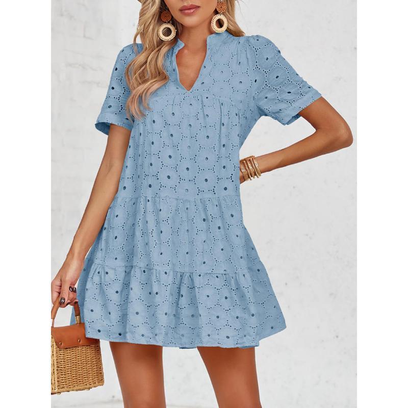 Abito A-Line V-Neck in Pizzo di Colore Solido di Alta QualitĂ