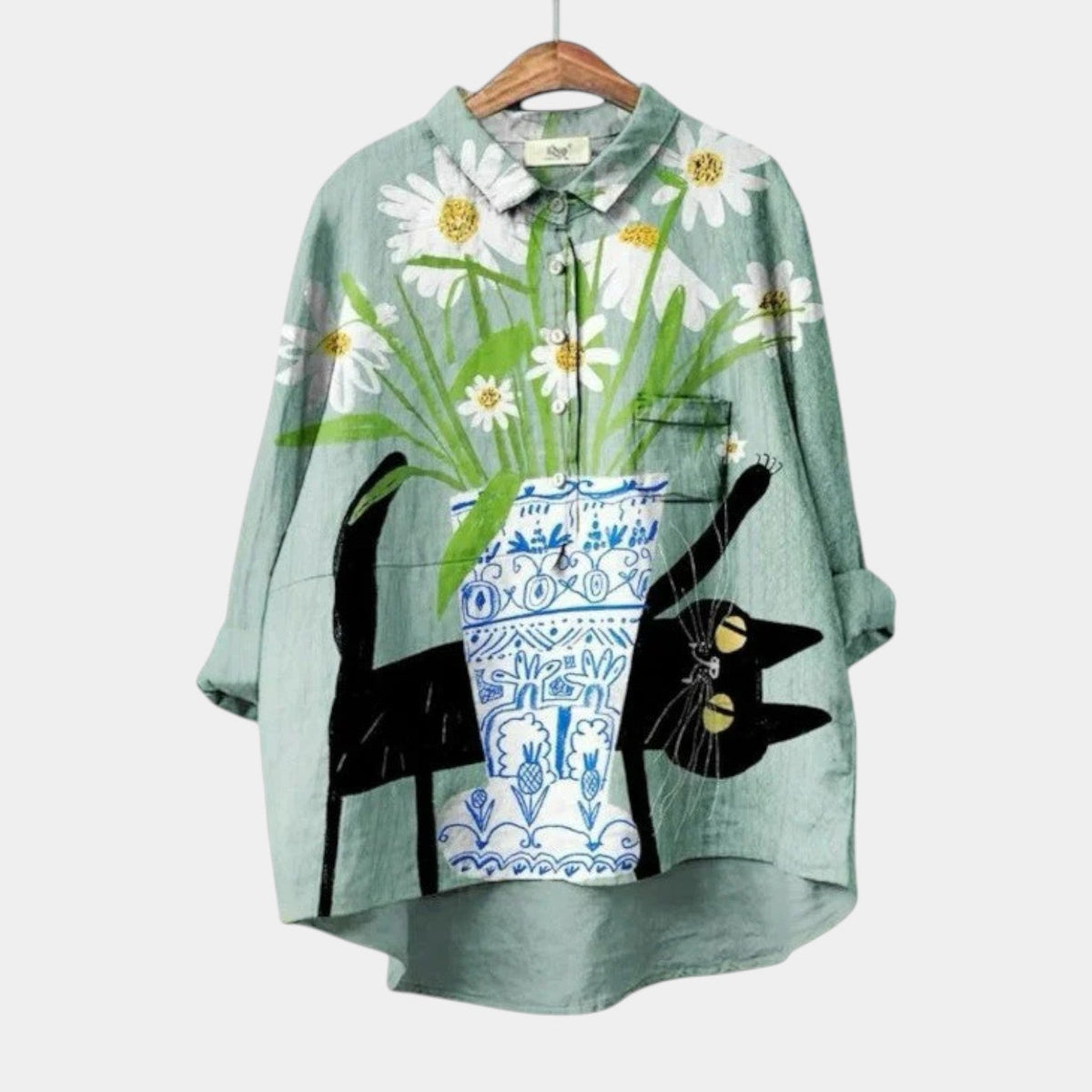 Marciela | Blusa con stampa di gatto e vaso
