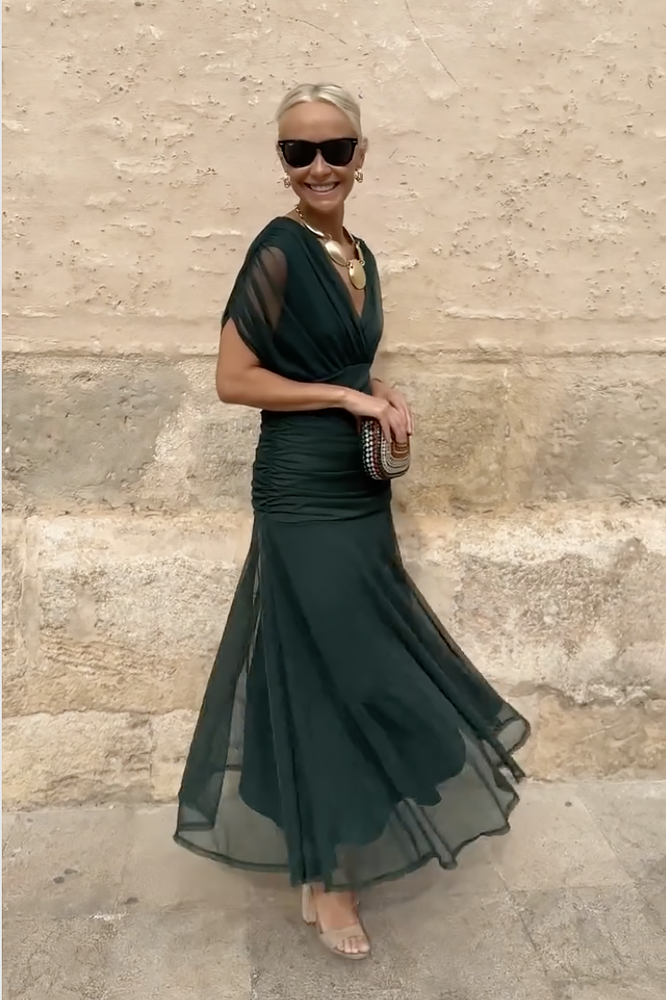 Luisa | Elegante vestito lungo da festa con scollo a V