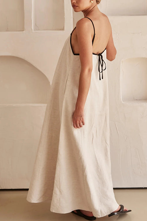 Abito Maxi in Cotone e Lino Senza Schiena con Spalline Regolabili Margovil