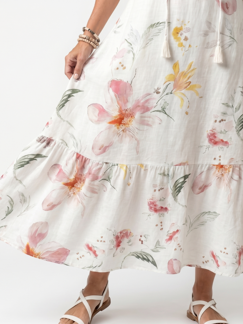 Noa | Abito Midi a Balze con Stampa Floreale Soffice