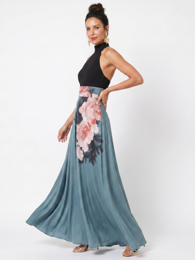Abito Maxi con Gonna Floreale e Corpino Halter Olympas™