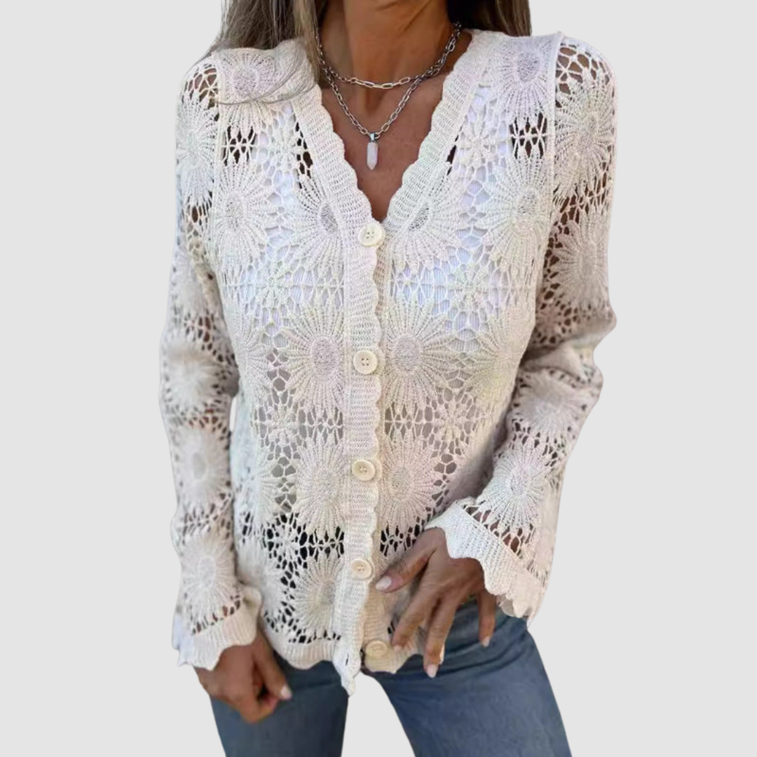 Laura | Cardigan Traforato con Bottoni – Lucia Toscana