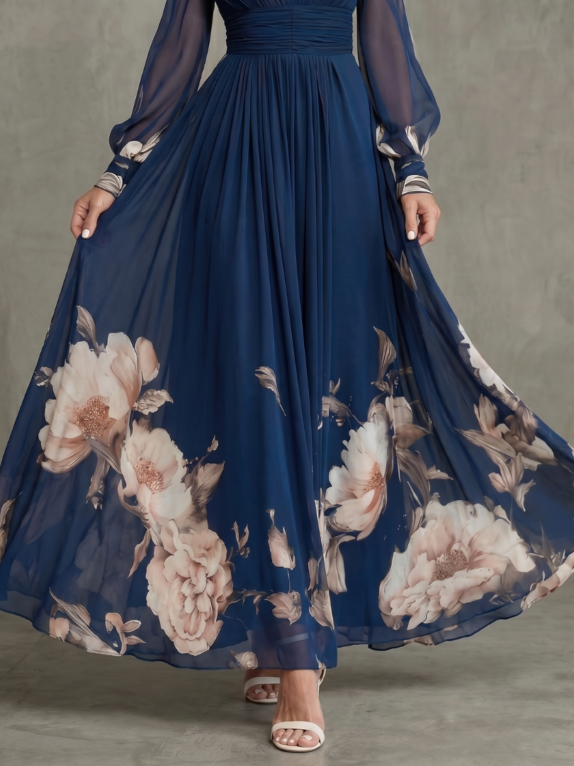 Ziva | Abito Maxi con Maniche Plissettate Trasparenti