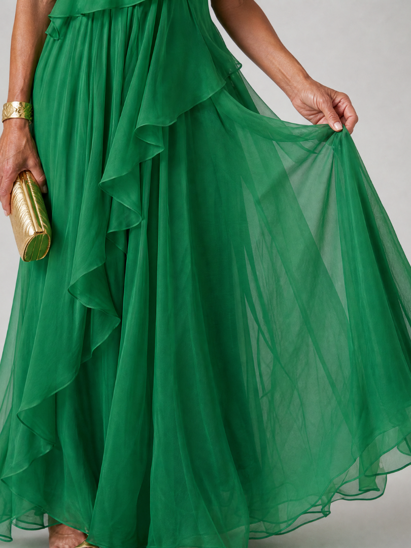 Ela | Abito Maxi con Rouches a Cascata