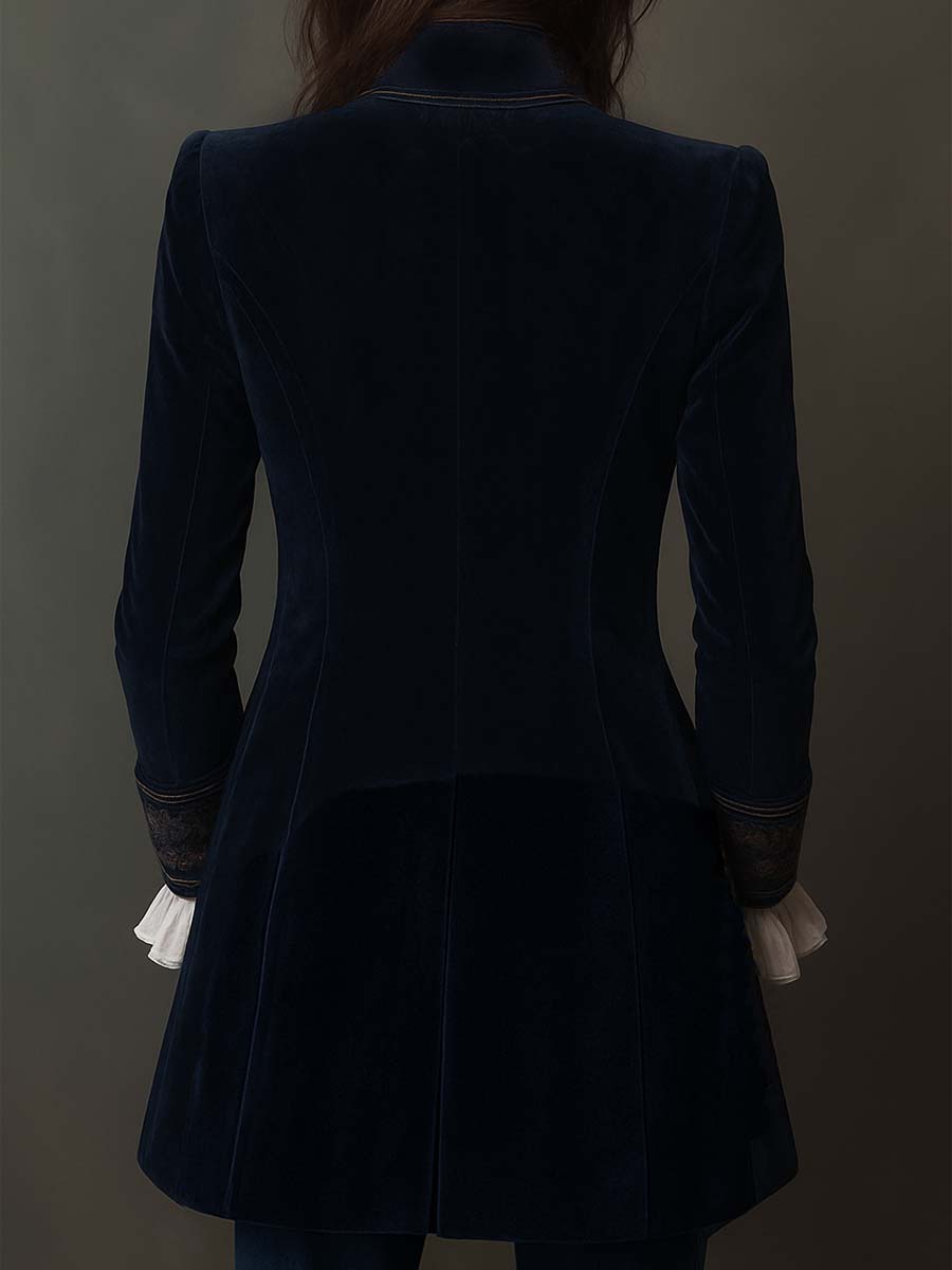 Giacca Lunga Ricamata Vintage da Donna in Blu Navy