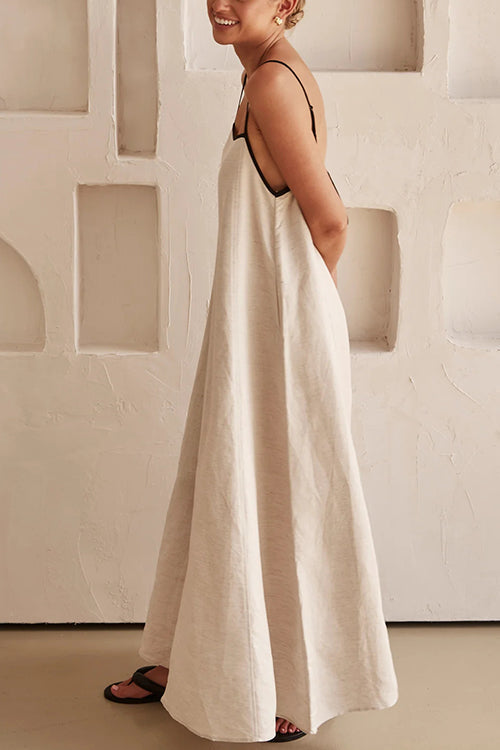 Abito Maxi in Cotone e Lino Senza Schiena con Spalline Regolabili Margovil