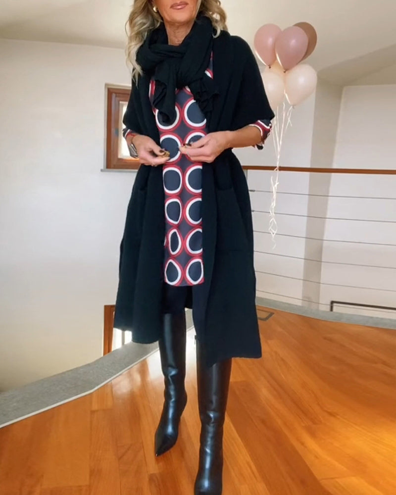 Cardigan Casual con Maniche Corte e Tasche