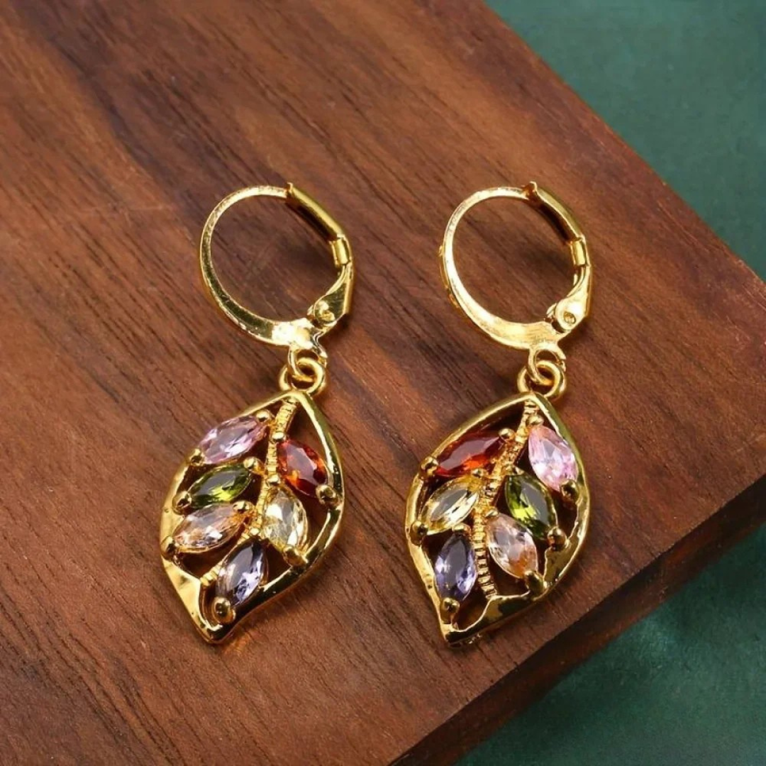 Orecchini Vintage in Multicolore Foglia Dorata