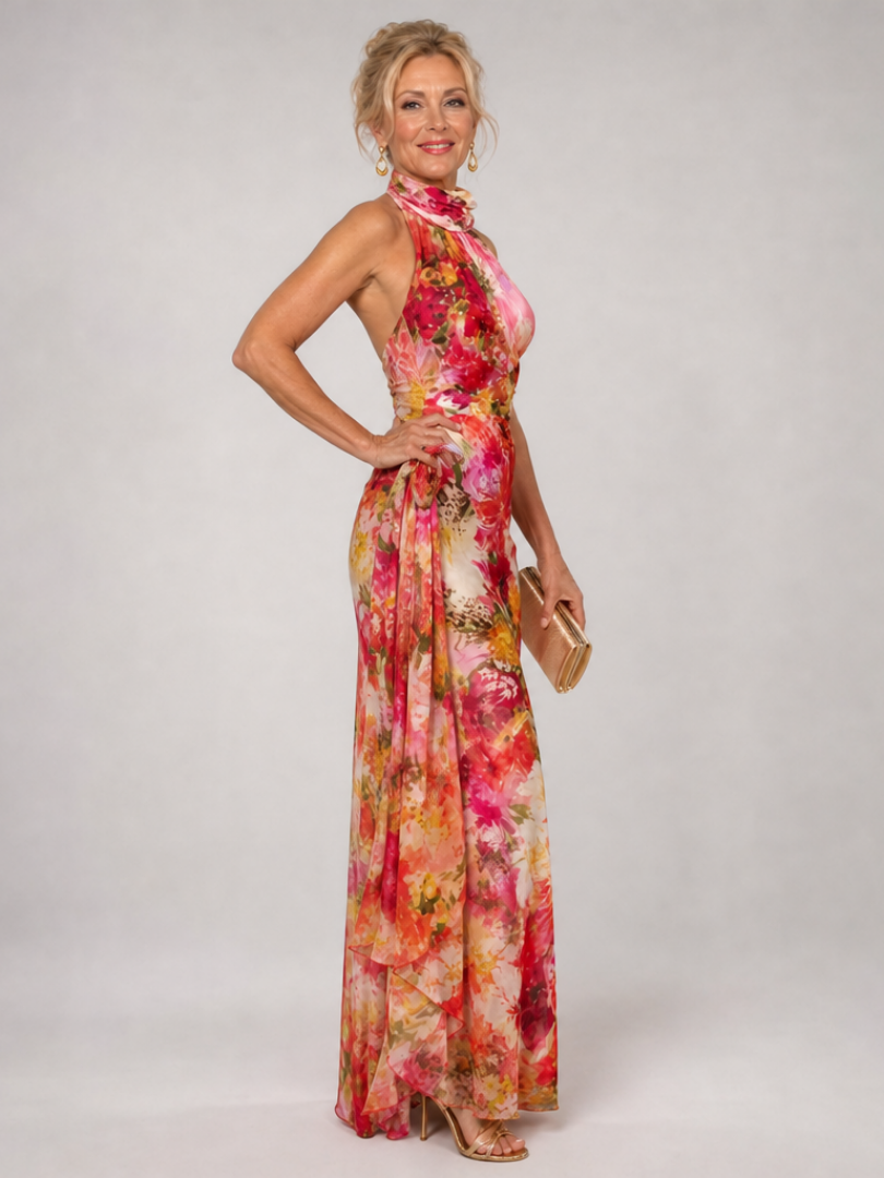 Elisabetta™ Abito Maxi con Stampa Floreale e Collo All'Americana