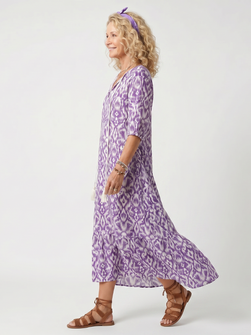 Penelope | Abito Midi con Stampa e Fiocchi