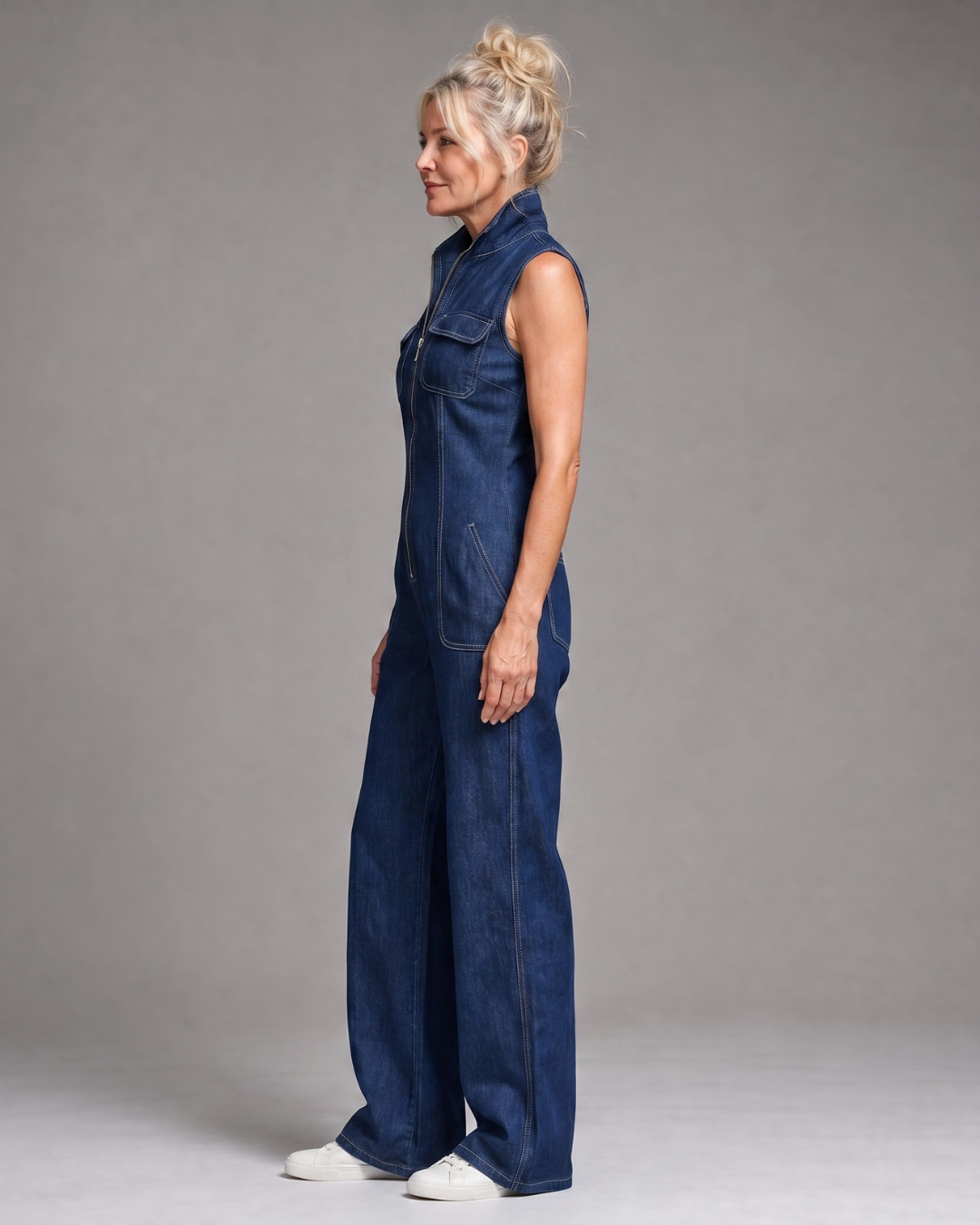 Samantha | Salopette in denim senza maniche con zip frontale