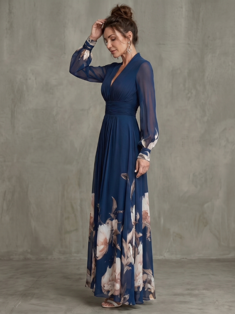 Ziva | Abito Maxi con Maniche Plissettate Trasparenti