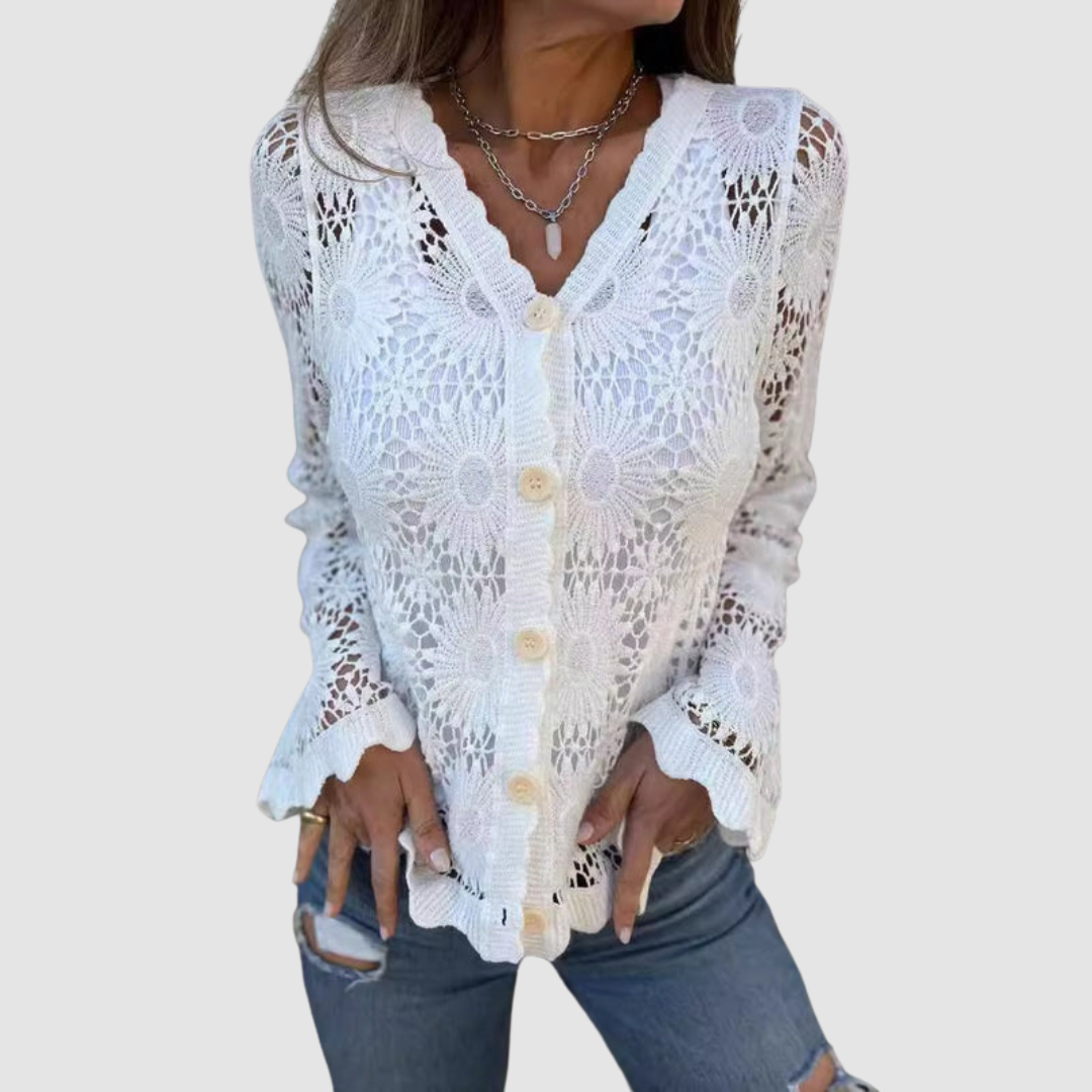 Laura | Cardigan Traforato con Bottoni – Lucia Toscana