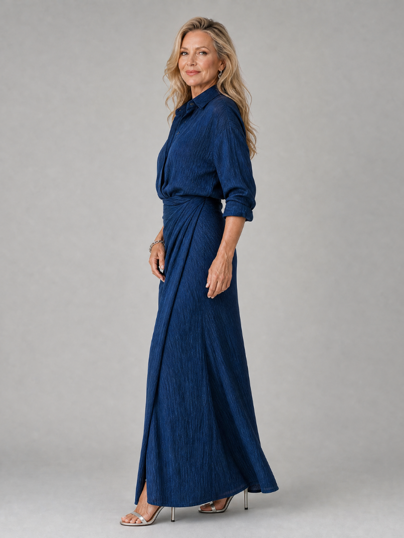 Mirque™ Abito Maxi a Maniche Lunghe con Scollo Incrociato