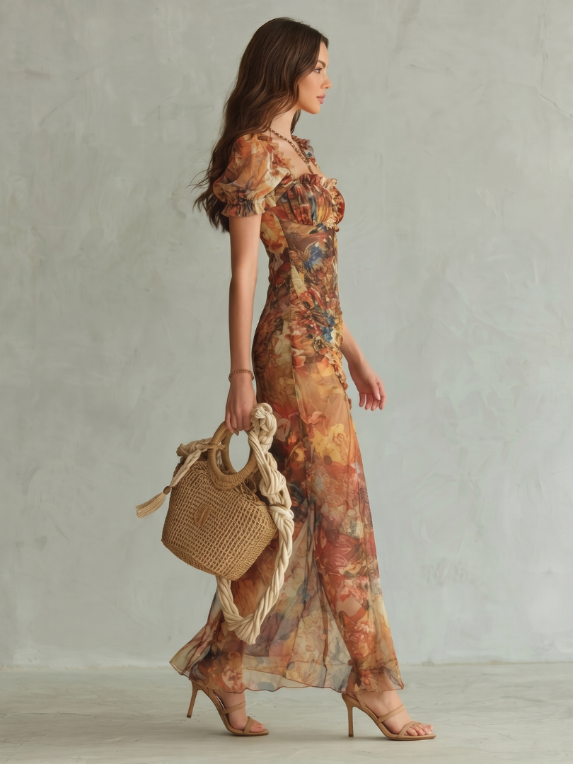 Ciel™ Abito Midi Con Maniche Arricciate e Spacco