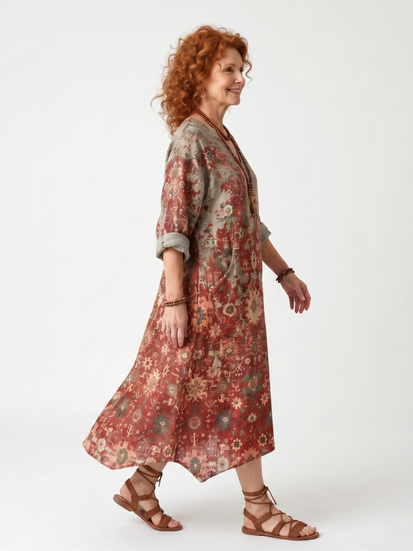 Zafferano | Vestito Midi Relaxed con Tasche e Fantasia Mista
