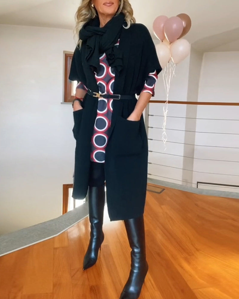 Cardigan Casual con Maniche Corte e Tasche