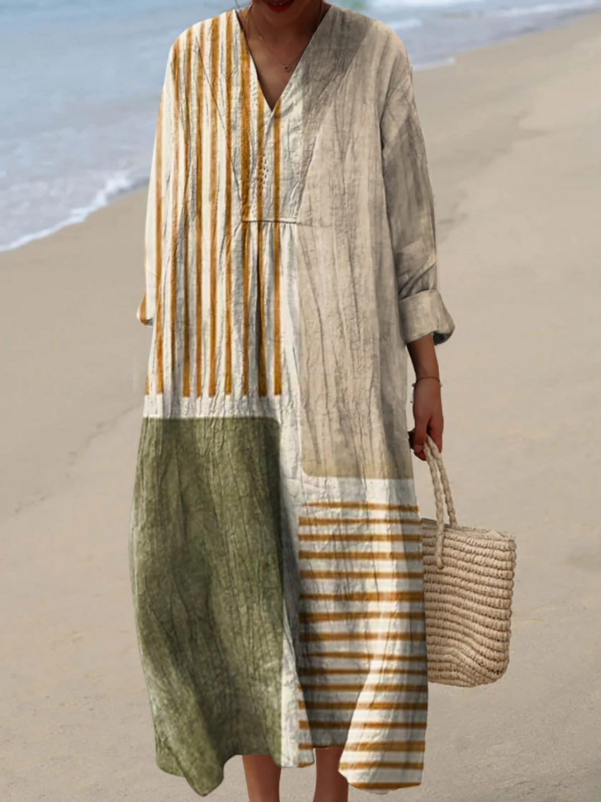 Jasmine | Patchwork Linen-Effect Maxi Dress