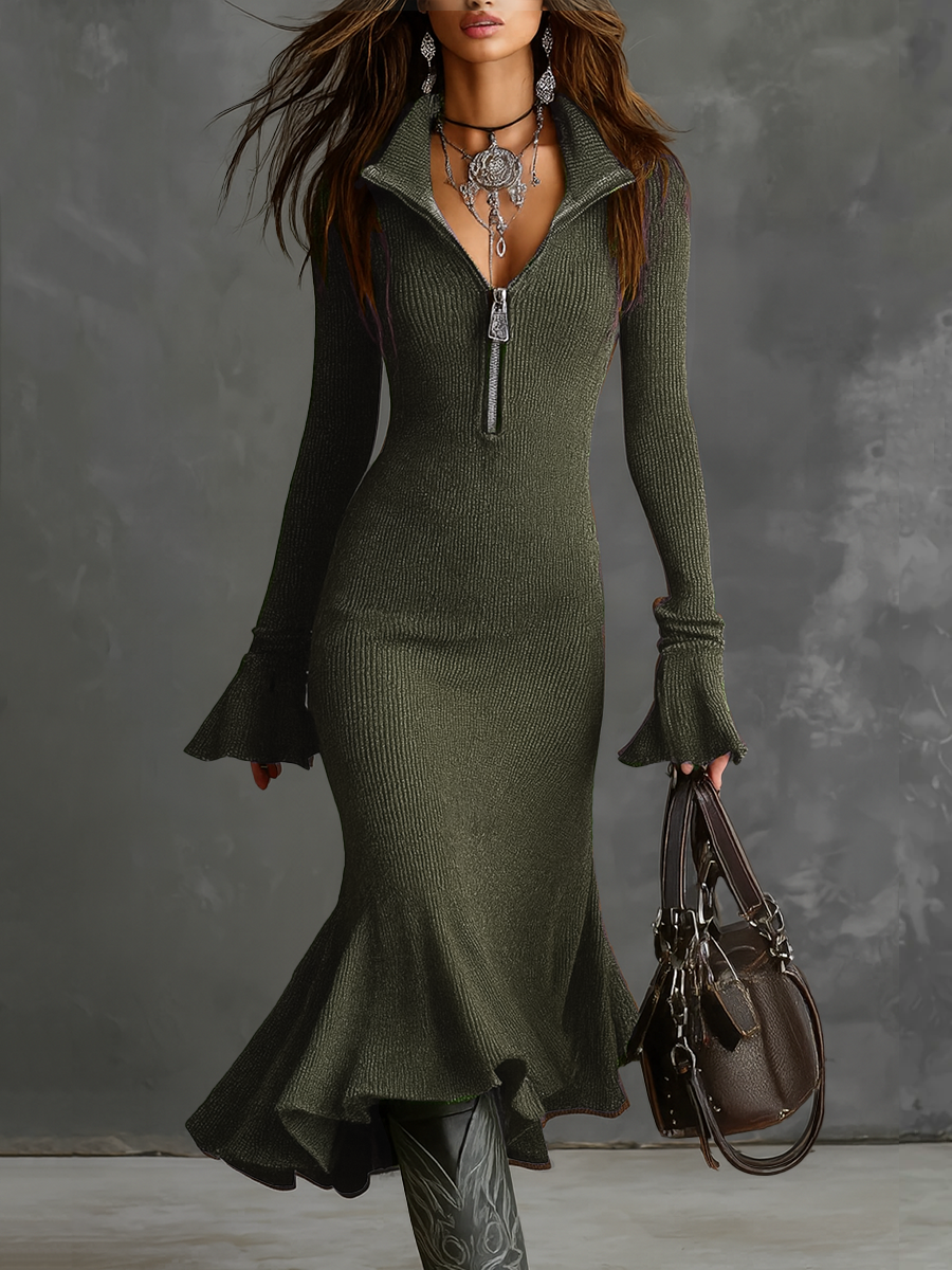 Gemma | Abito Midi con Collo Zip – Lucia Toscana